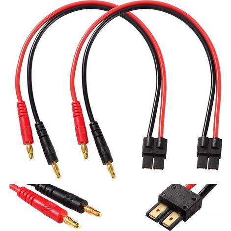 2 Pièces Compatibles avec TRX à 4.0 Banane Plug RC Câble de Charge de la Batterie, Compatibles avec TRX à 4mm Fiche Banane avec 30cm 14AWG Câble en Silicone, pour Lipo Batterie (1/5)
