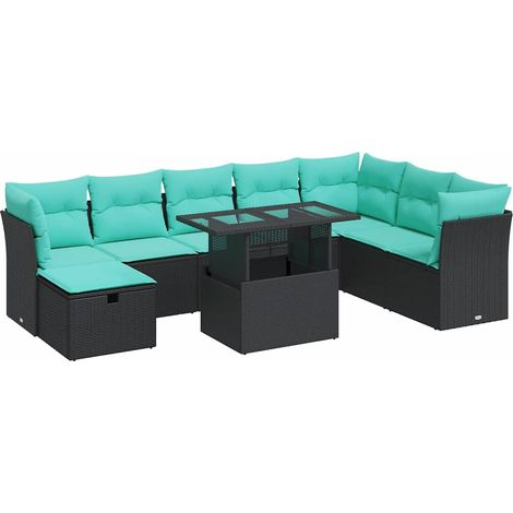 Maison Exclusive - Set Divani da Giardino 9 pz con Cuscini Nero Polyrattan Acacia (1/5)
