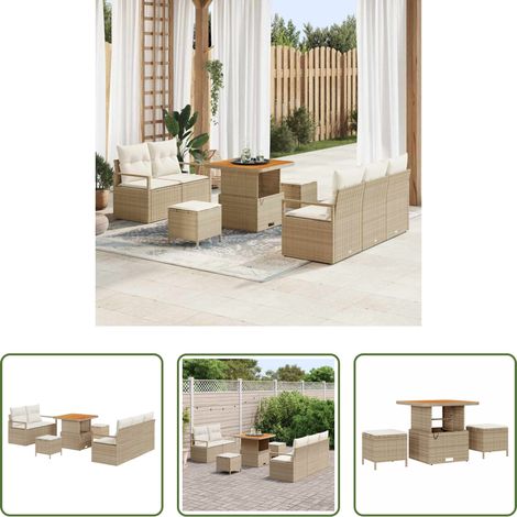 vidaXL Poly-Rattan - Gartensofa-set mit Kissen 8 pcs Beige Poly-Rattan (1/5)
