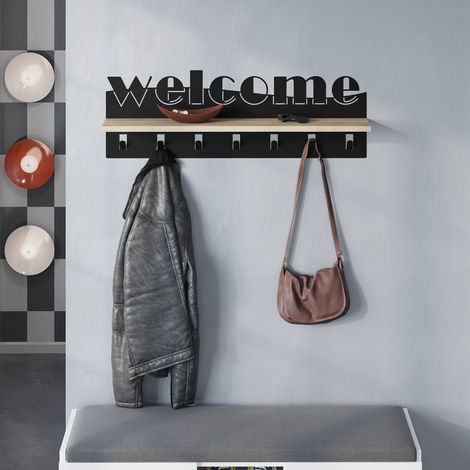 Decortie Welcome Modern Hanger Shelf with 7 Hooks - Oak (1/5)