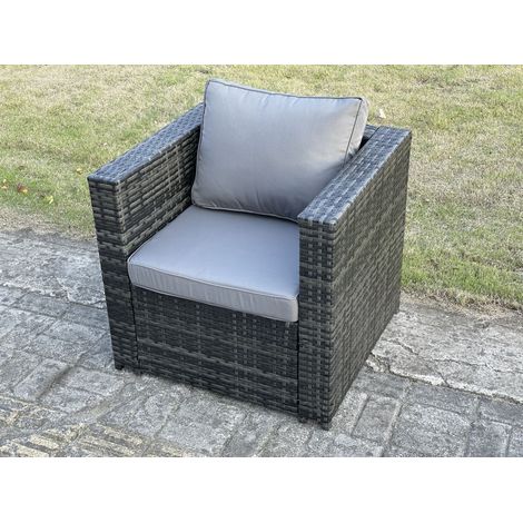 Fimous Rattan Single Sofa Arm Chair Patio Outdoor Garden Furniture With Thick Cushion Dark Grey Mixed