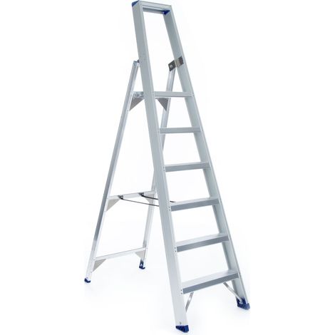 ASC Eurostairs Stufenstehleiter einseitig eloxiert mit Plattform 6 Stufen