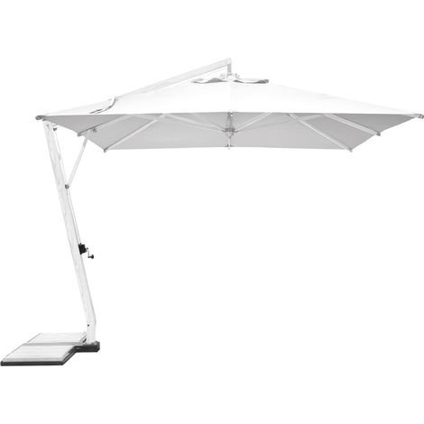 Ombrellone Professionale per Hotel, Bar, Ristoranti in Alluminio con Palo Decentrato Bianco Ombrellone 3.5 x 3.5 Metri Base Inclusa (1/3)