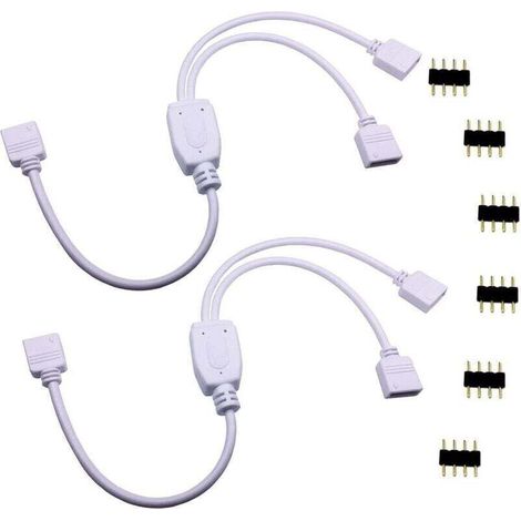 Ulisem2pcs Câble Diviseur 1 à 2 Bande LED RGB Câble Séparateur Ruban LED Répartiteur DC à 2 Voies 1 to 2 LED Splitter Cable 4 Broches Rallonge pour SMD 5050 3528 2835 RGB LED Strip -30cm, Blanc [Class
