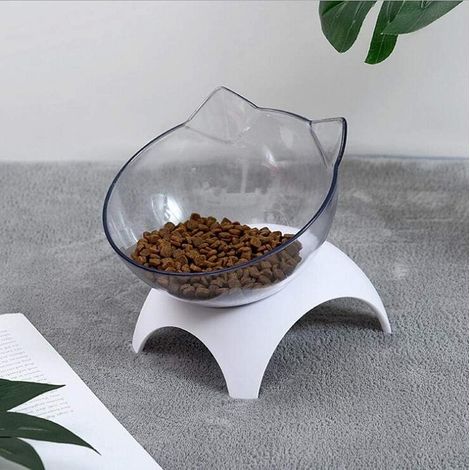 Gamelle Élevée Pour Chats - Support Incliné 15° - Double Gamelle Transparente En Polycarbonate - Tapis En Silicone Anti-dérapant - Lot De 2 Gamelles (1/5)