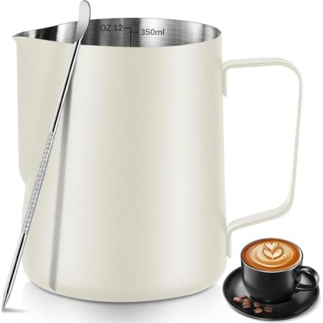 Pot à lait pour latte art, tasse à mousser en acier inoxydable, blanc cassé