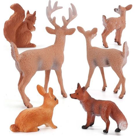 Lot de 6 figurines d'animaux de la forêt : cerfs, lapins, jouets miniatures pour décoration de gâteaux et déco d'intérieur (1/5)
