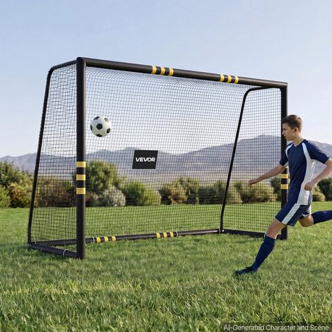 But de Football 3x2 m Cage de Foot en Fer avec Filet en PE Noir, Cour Stade Jardin Extérieur, Portable et Durable, Équipement d'Entraînement de Football avec Piquets et Mousse de Protection (1/5)