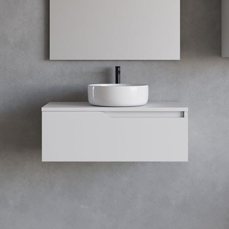Meuble de salle de bain 80cm avec vasque à poser ronde - sans miroir - 1 tiroir - blanc - CADIX (1/5)