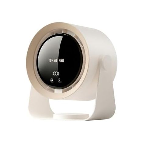 Tischventilator: USB-aufladbarer leiser Tischventilator mit 5400mAh Akku & LED-Display, stufenlose Geschwindigkeitsregelung, 90° schwenkbar & aufhängbar für Büro, Schlafzimmer, Wohnheim (1/5)