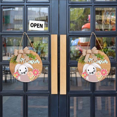 2 letreros de Pascua para puerta – Letrero decorativo de conejito de Pascua para puerta (1/5)