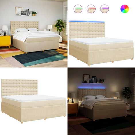 Giroletto a Molle con Materasso Crema 180x200 cm in Tessuto - Materasso a molle insacchettate - Letto con testiera regolabile