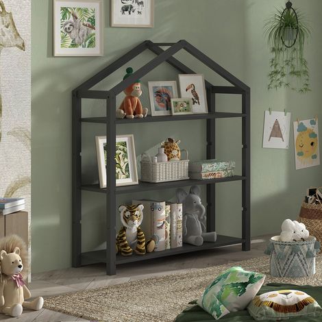 Bibliothèque cabane 110x40x141cm noir en pin - PINO