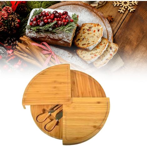 Plateau à fromage en bambou avec compartiment dissimulé pour 2 couteaux, pain, fruits et en-cas. (1/5)