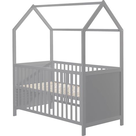 roba Lettino a Forma di Casa 70 x 140 cm - Certificato FSC - Letto Combinato - Regolazione in 3 Altezze Diverse - Trasformabile - Legno Laccato Grigio (1/5)