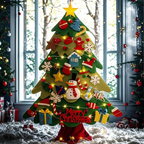 Arbre de Noël en Feutre à Monter soi-même + décorations Amovibles 32 pièces - Décoration de Noël pour Murs et Portes de la Maison (1/5)