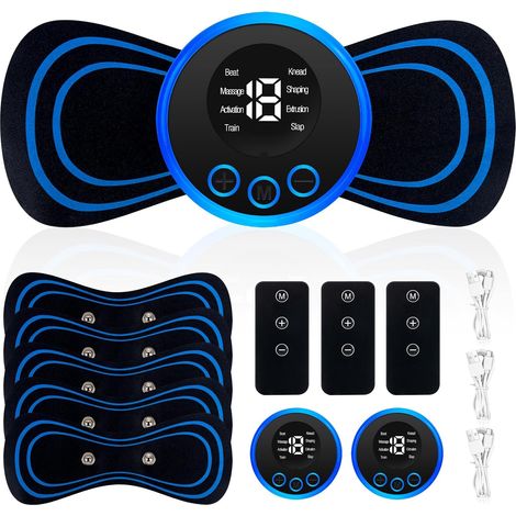3Pcs Mini Stimulateur Musculaire EMS, 8 Modes 19 Niveaux Mini Masseur Cervical, Coussinets de Massage Cervical, Ensemble de Masseur Cervical pour Cou, Épaules, Genoux et Jambes (1/5)