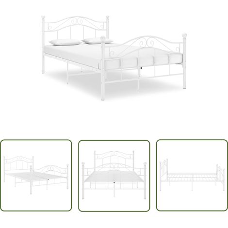 The Living Store Cadre de lit sans matelas blanc métal 120x200 cm - Cadre De Lit - Lit Double - Lit Metal - Lit Blanc - Meuble Chambre (1/5)