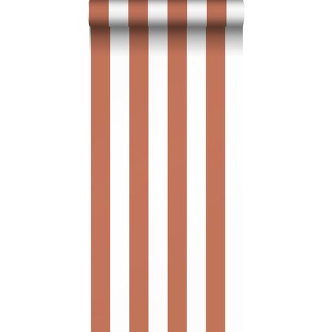 papier peint rayé terracotta et blanc  - Sanders & Sanders