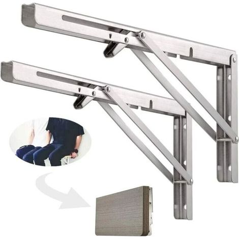 Étagère Murale Pliante de 500 mm, Support de Pliant en Acier inoxydable 304 pour établi, Équerre pliante Support, Equerre pour Etagere Murale(2 Pièces), Argenté (1/5)