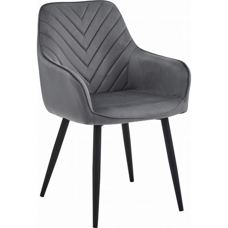 Silla Valora WAAV de terciopelo gris con patas negras, lote de 1, elegante (1/5)
