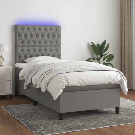 Cama box spring colchón y luces LED tela gris oscuro 80x200 cm (1/5)