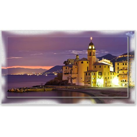 Lupia - Quadro moderno su Tela con Cornice stampata NEWEXT 75x135 cm, paesaggi localismi italiani, per casa soggiorno capezzale camera da letto hotel ufficio, GENOVA BASILICA NOTTE (1/4)