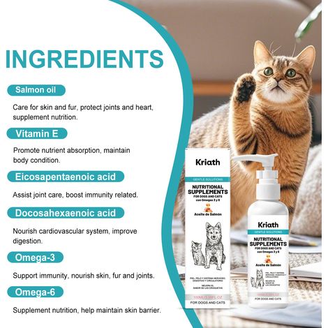 Huile de saumon en complément alimentaire pour chiens et chats : un soin quotidien doux pour le corps de vos animaux, pour un pelage lisse et brillant – 100 ml (1/5)