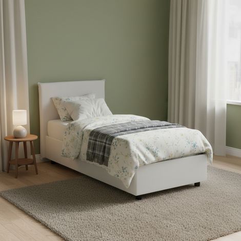 Dmora - Einzelbett Dbartol, Containerbett mit Kunstlederbezug, 100% Made in Italy, Frontöffnung, inklusive Matratze Cm 90x200, Weiß (1/5)
