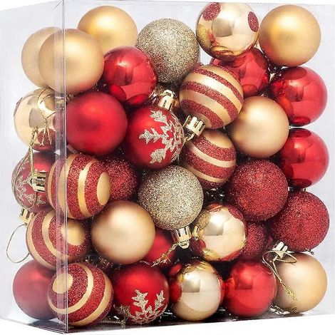 Décorations de sapin de Noël, 50 décorations de sapin de Noël avec boules rouges et dorées, boules de Noël avec ficelle (1/5)