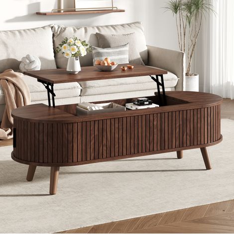 Tavolino da salotto sollevabile 120x50x39,5 cm in MDF noce con vano contenitore FloraGrace (1/5)