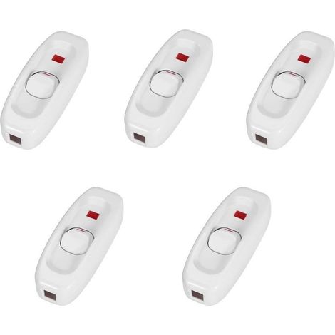 BRAVIX Paquet de 5 interrupteurs - Inline on/Off Lampe de Table Cordon Cordon Commutateur à câble avec Voyant Del (Couleur : Blanc)