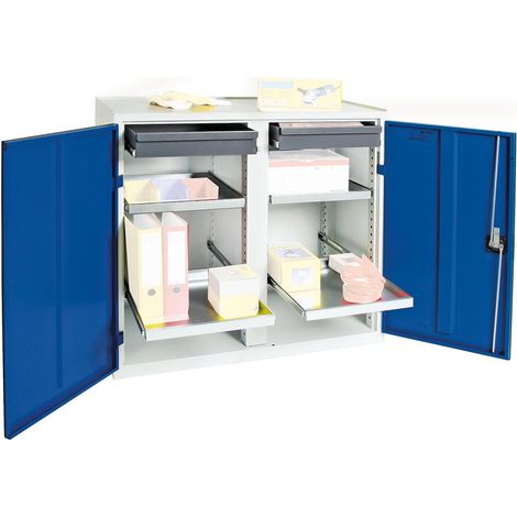 Werkzeug-/Beistellschrank H1000xB1000xT500mm 2Schubl.,4Bd.lichtgrau/enzianblau (1/5)