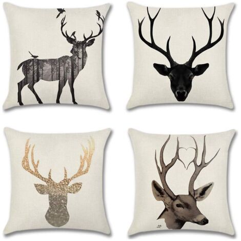 Lot de 4 housses de coussin décoratives cerf, housses de coussin en lin polyester, housse de coussin, taie d'oreiller pour canapé, voiture, chambre à coucher, décoration d'intérieur (45 x 45 cm) (1/5)