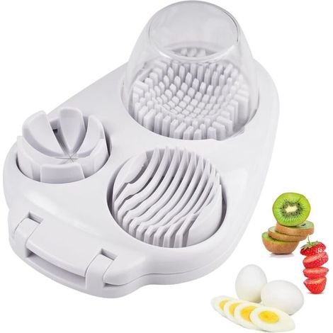 3-in-1 Egg Slicer for Hard-Boiled Eggs, Strawberries and Grapes, Stainless Steel, Dishwasher Safe, Fruit Cutter for Strawberries and Mushrooms (1/5)