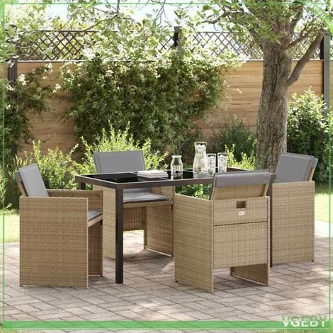 Ensemble de salle à manger pour jardin - FAFEICY - 3380614 - Beige - Polyrotin durable - Table verre trempé (1/5)