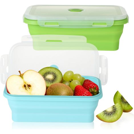 Lot de 2 Boîte déjeuner, Pliable, Silicone, Sans BPA, Micro-ondes, Congélateur, Lave-vaisselle, Voyage