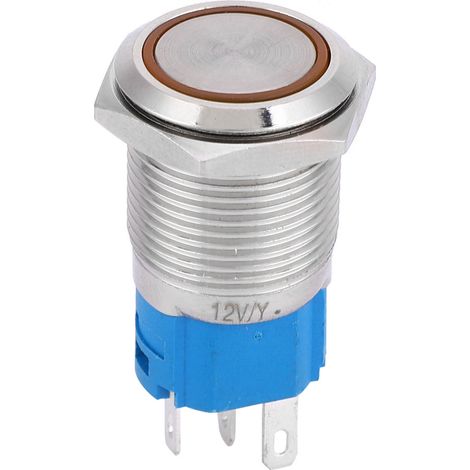 Bouton poussoir LED 16mm auto-rétablissement 1NO 1NC métallique pour voiture, lumière jaune 24V, interrupteur de modification auto avec voyant, résistant à l'eau, montage sur panneau. (1/5)