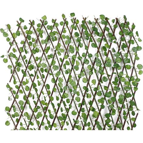 Valla telescópica artificial con flores y hojas verdes artificiales, ideal para jardines exteriores. Dimensiones: 40 x 20 cm. Protege contra el crecimiento de plantas. (1/5)