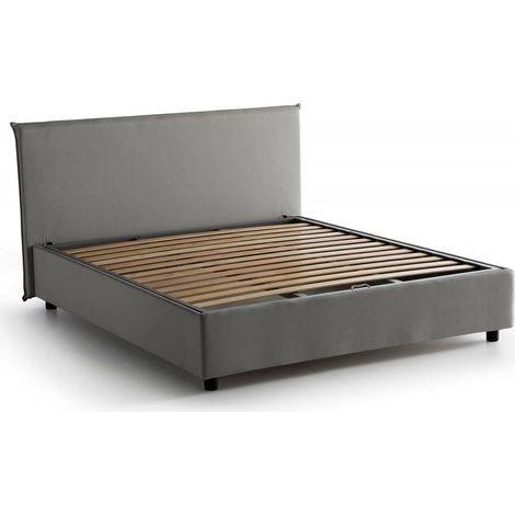 Talamo Italia Doppelbett Azue, Containerbett mit Stoffbespannung, 100% Made in Italy, Frontöffnung, passend für Matratze Cm 140x190, Grau