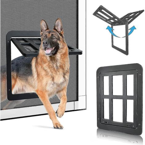 Chatière, moustiquaire à fermeture automatique magnétique pour chien, moustiquaire de porte de balcon avec chatière intégrée - Taille L - 34 x 44 cm - Noir (1/5)