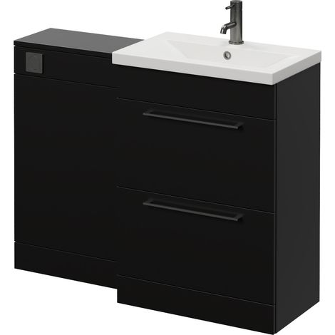 Napoli 390 Matt Black 1100mm 2 Drawer Vanity Unit Toilet Suite with Glide Basin - 1100mm - Gunmetal Grey 320mm HandleWithout Kingston Toilet Pan