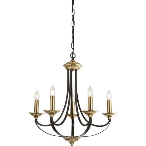 Lampadario Contemporaneo Campanile Acciaio Bronzo Marrone 5 Luci E14