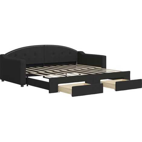 Maison Exclusive - Lit de jour avec gigogne et tiroirs noir 90x190 cm tissu