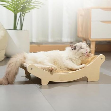 Griffoir en sisal en bois - Tapis pour chats avec design incurvé - Grand 60 x 33 x 17 cm - Tapis en sisal - Pour tous les chats pour jouer et se reposer (1/5)