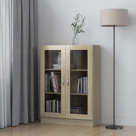 Vitrinenschrank Sonoma-Eiche mit 2 Türen und 3 Fächern (1/5)
