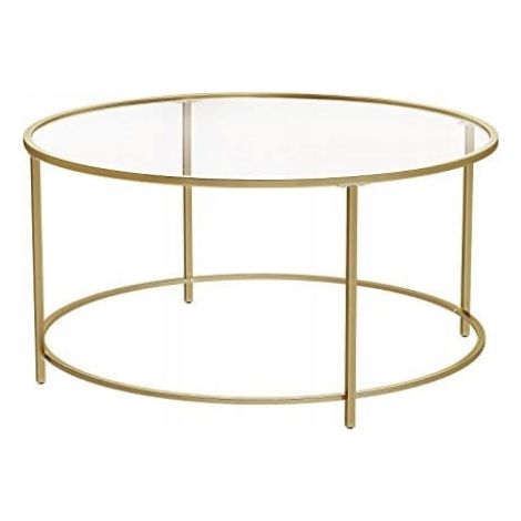 Mesa de centro redonda Valora acero dorado con tapa de vidrio elegante
