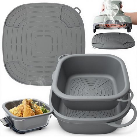 Cuvettes intérieures en silicone pour friteuse à air – Comprend 2 cuves intérieures pour friteuse à air et 1 tapis en silicone résistant à la chaleur. (1/5)