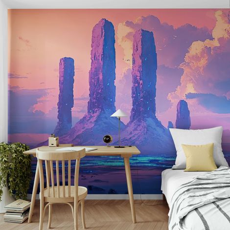 Papier Peint Surréaliste - Rochers du Crépuscule - 150 x 250 cm (1/2)