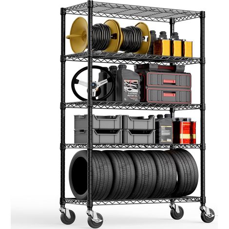 Étagère Métallique à 5 Niveaux, Capacité 794,5 kg, Grande Étagère de Rangement en Acier pour Garage, Cave, Atelier, Entrepôt, Réserve et Local de Stockage, Noir, 45×120×192 cm (1/5)